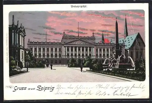 Lithographie Leipzig, Universität im Abendrot
