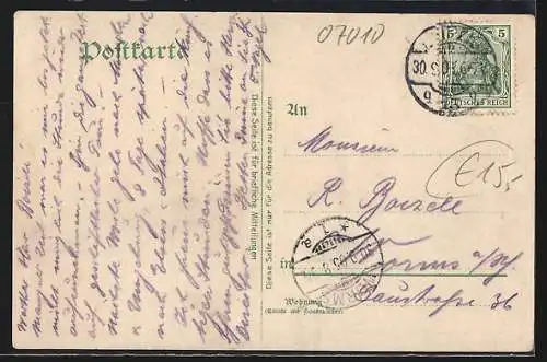 Lithographie Leipzig, Strassenbahn & Neues Rathaus