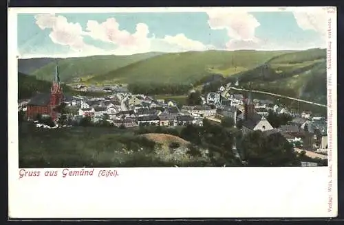 AK Gemünd / Eifel, Totalansicht mit Bergpanorama