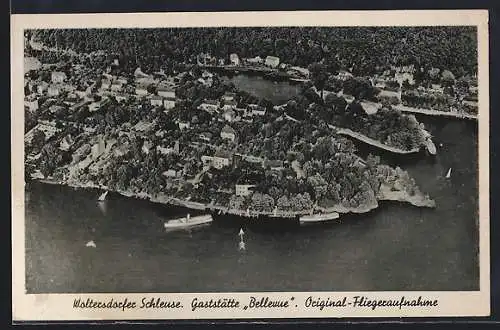 AK Woltersdorf, Schleuse, Gasthaus Bellevue, Fliegeraufnahme