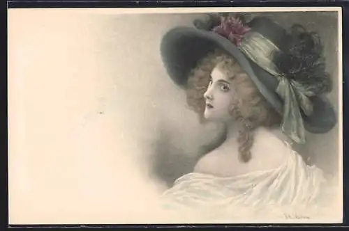 Künstler-AK Wichera: Fräulein mit Hut