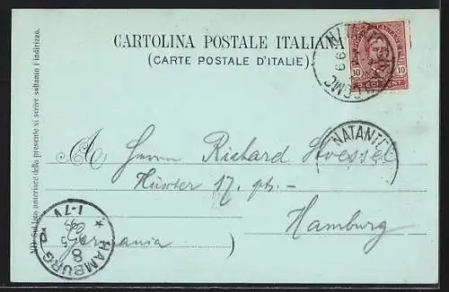 Mondschein-AK Bellagio, Uferpartie mit Bäumen