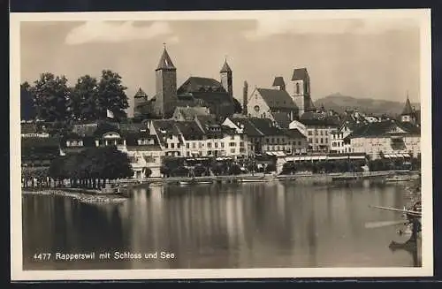 AK Rapperswil, Schloss und See mit Ortsansicht