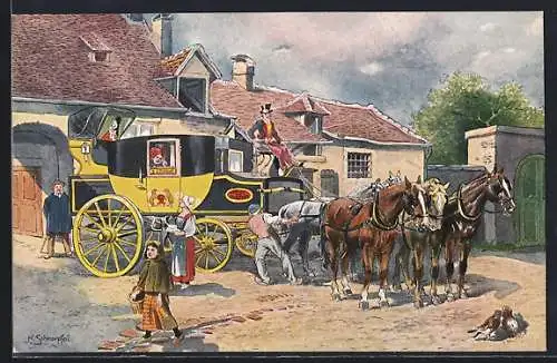 AK Postkutsche, Französiche Eilpost im Jahre 1840