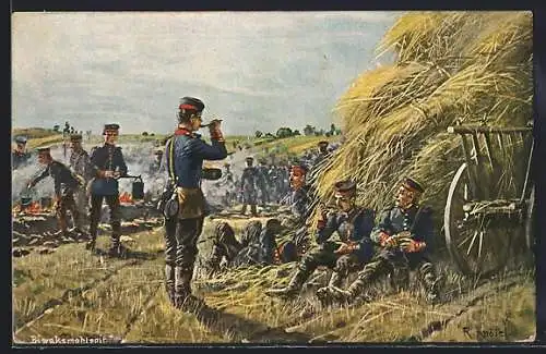 Künstler-AK Richard Knoetel: Biwaksmahlzeit