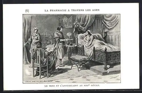 Künstler-AK La Pharmacie a travers les Ages: le Mire et l`Apothicaire au XIII Siecle