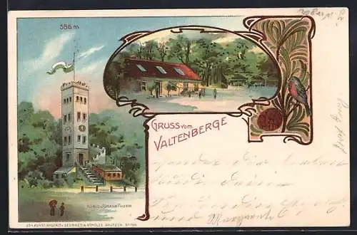 Lithographie Neukirch / Lausitz, Gasthaus auf demValtenberg, König Johann-Turm