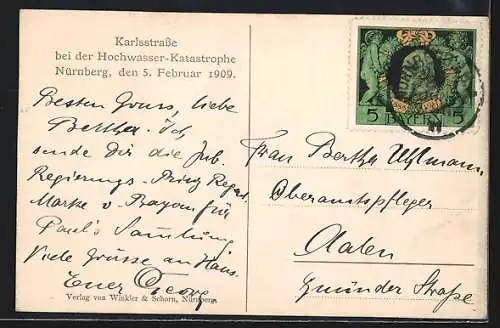 AK Nürnberg, Hochwasser-Katastrophe 1909, überflutete Karlsstrasse