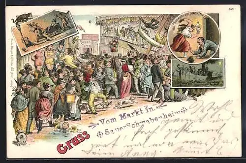 Lithographie Jahrmarktszenen, Scherz, Heimkehr