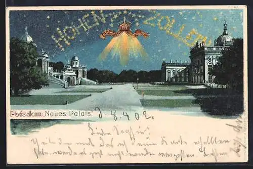 Lithographie Potsdam, Neues Palais bei sternklarer Nacht, Hohenzollern
