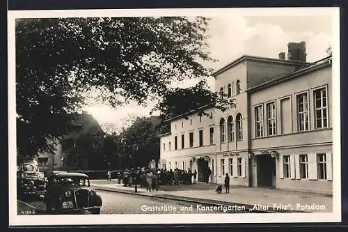AK Potsdam, Gaststätte und Konzertgarten Alter Fritz, Strassenansicht