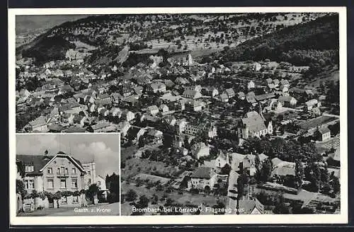 AK Brombach / Lörrach, Gasthaus zur Krone, Fliegeraufnahme der Ortschaft
