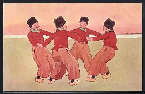 Künstler-AK Brüder Kohn (B.K.W.I) Nr.648 /6: vier Jungen beim Ringeltanz