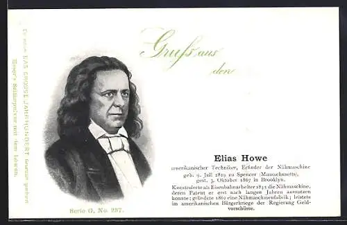 AK Bildnis von Elias Hove, Erfinder der Nähmaschine