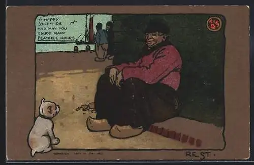 Künstler-AK Josef Süss: Holländer in Holzschuhen mit Hund
