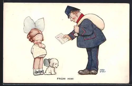 Künstler-AK Mabel Lucie Attwell: From Him!, Mädchen freut sich über Post