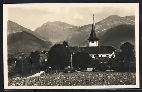 AK Aeschi, Teilansicht mit Kirche und Alpenpanorama