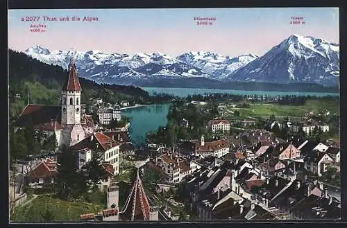AK Thun, Stadtblick mit Blümlisalp & Niesen