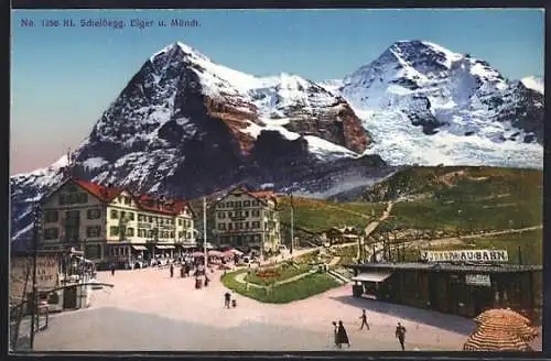 AK Kleine Scheidegg, Ansicht mit Jungfraubahn, Eiger und Mönch