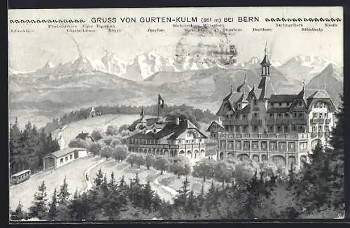 AK Gurten-Kulm, Panorama mit Schreckhorn und Niesen
