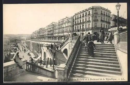 AK Alger, L`Escalier de la Pêcherie et le Boulevard de la République