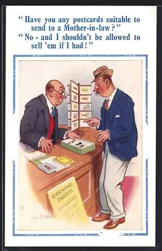 Künstler-AK Donald McGill: Postkartenkauf für die Schwiegermutter