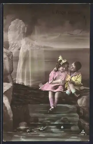 AK Schutzengel wacht über zwei Kinder am Meer