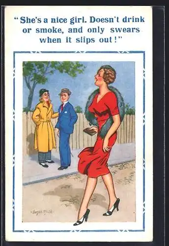 Künstler-AK Donald McGill: Männer schauen einer Frau hinterher