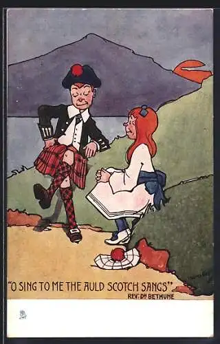 Künstler-AK Hamish: O sing to me the auld Scotch sangs, Paar am Ufer