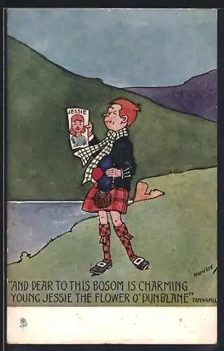 Künstler-AK Hamish: And dear to his bosom is charming..., Scherz, Schotte