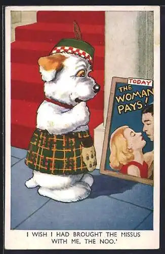 AK I wish I had brought the Missus with me, the Noo, schottischer Terrier vor Kinoplakat