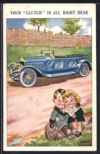 Künstler-AK Kleines Paar vor einem Auto