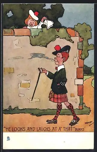 Künstler-AK Hamish: He looks and laughs at a` that Burns, Scherz, Schotte