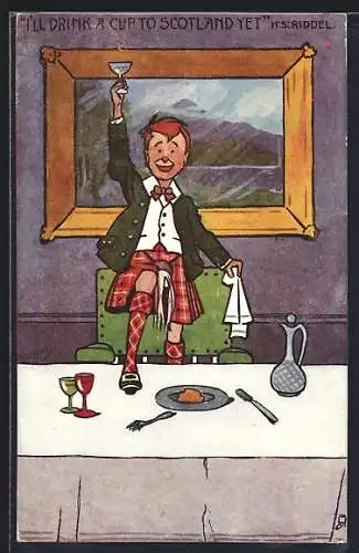 Künstler-AK Hamish: Schotte hebt sein Glas