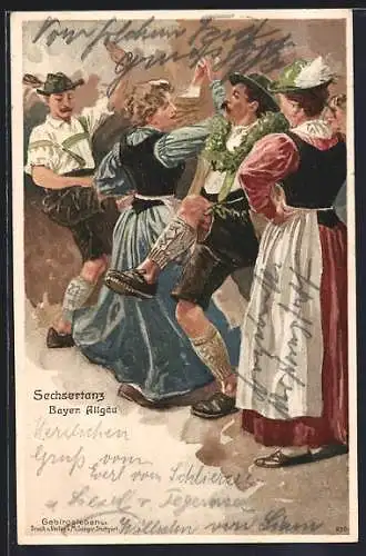 AK Sechsertanz, Tracht aus dem Bayer. Allgäu