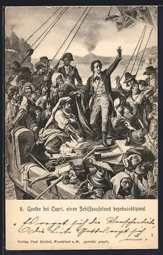 Künstler-AK Capri, Goethe einen Schiffaufstand beschwichtigend