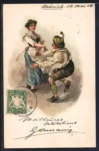 Künstler-AK Süddeutsche beim Volkstanz