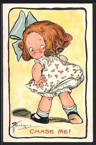 Künstler-AK sign. Wiedersheim: Mädchen zeigt keck ihr geblümtes Kleidchen mit dem Unterrock