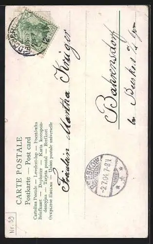 Künstler-AK Liebespaar mit riesigem Pilz diskutiert auf einer Wiese