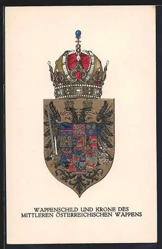 AK Wappenschild und Krone des Mittleren Wappens von Österreich, Rotes Kreuz
