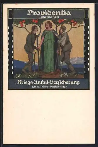AK Kriegsunfall-Versicherung Providentia, Invaliditätsversicherung, Frau mit verwundeten Soldaten