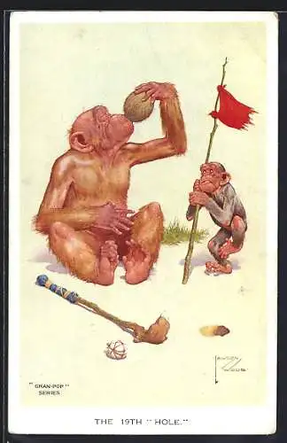 Künstler-AK Lawson Wood: Affen spielen Golf