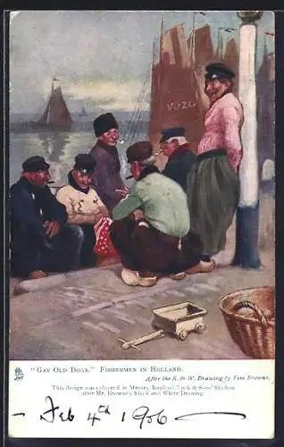 Künstler-AK Raphael Tuck & Sons: Les vieux loups de mer - Fischer am Hafen
