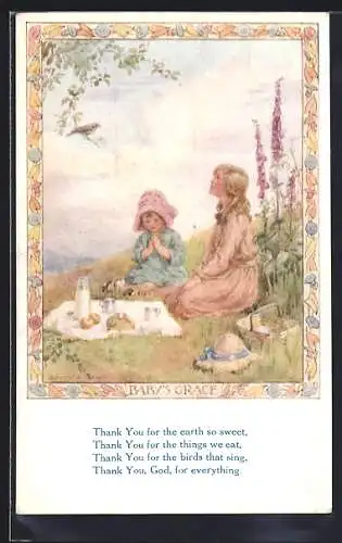 Künstler-AK Margaret W. Tarrant: Picknick im Grünen, Kinder bem Gebet
