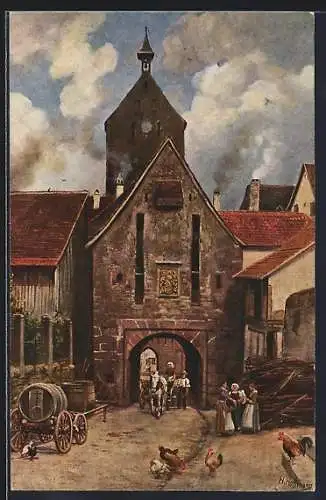 Künstler-AK Reichenweier, Obertor und Dolder