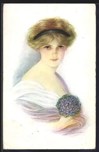 Künstler-AK sign. Bruno C. Geyer: Junge Dame mit verträumtem Blick