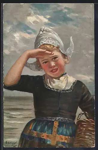 AK Junge Holländerin hält Ausschau