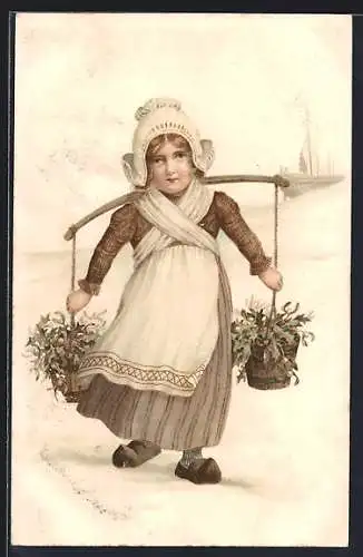 AK Holländerin in Holzschuhen mit Eimern