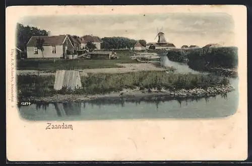 AK Zaandam, Flusspartie mit Windmühle