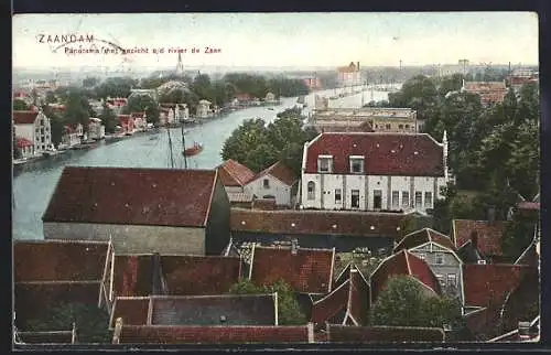 AK Zaandam, Panorama met gezicht o/d rivier de Zeen